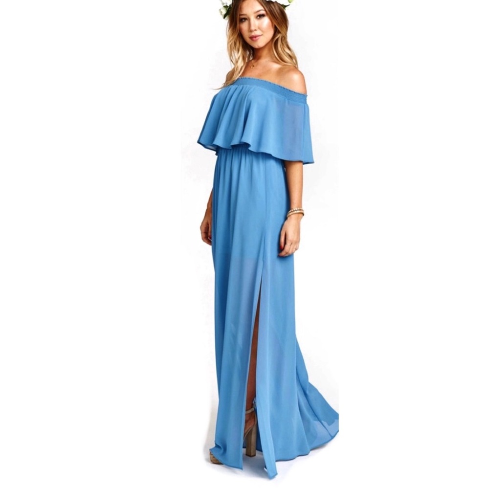 SHOW ME YOUR MUMU BLUE OFF-THE-SHOULDER FLOWY RUFFLE MAXI DRESS - Picture 6 of 9